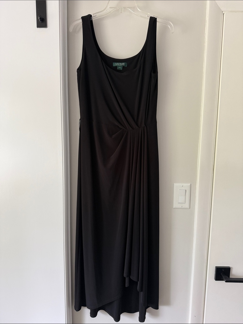 Lauren by Ralph Lauren Black Sleeveless Draped Midi Dress